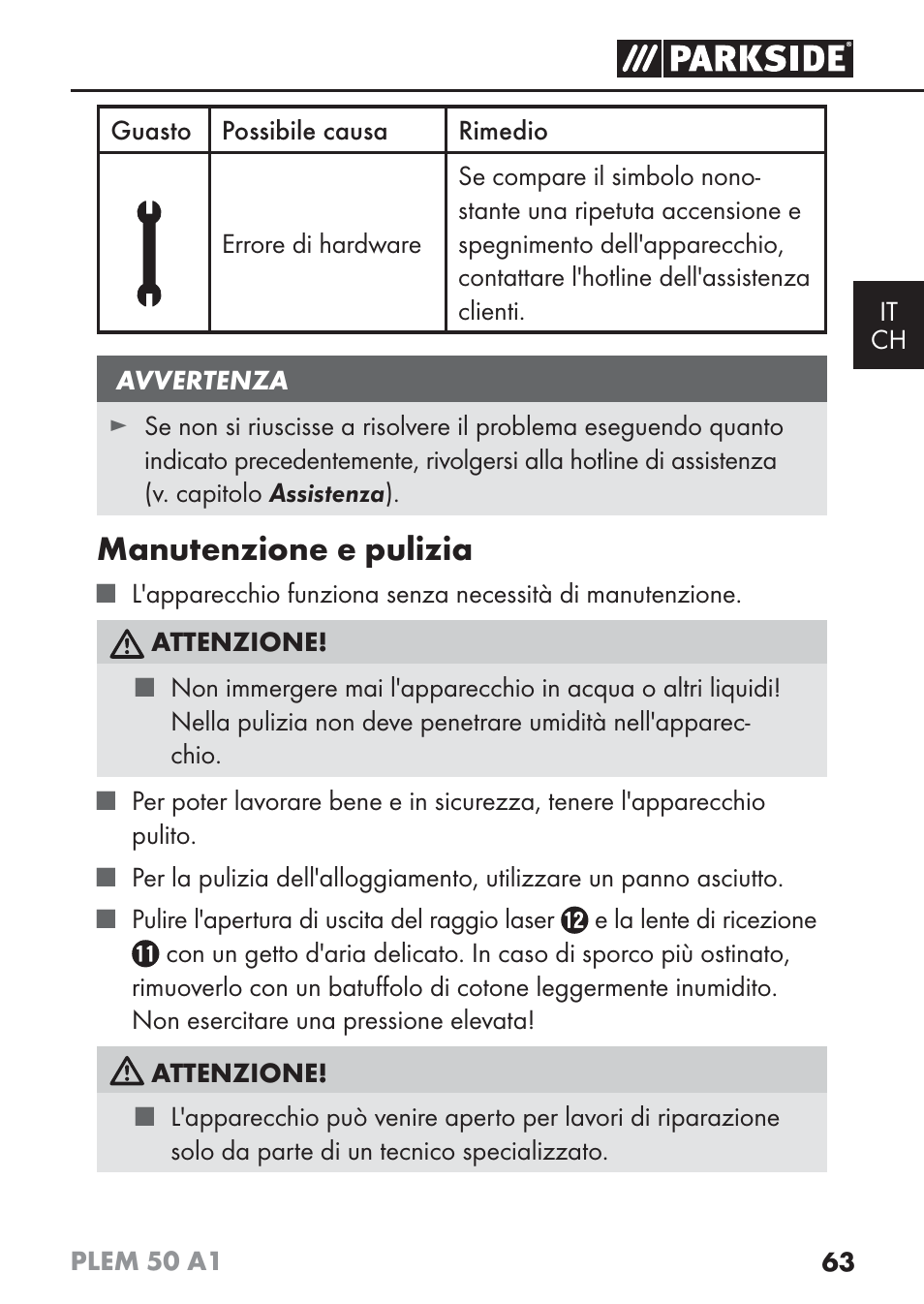 Manutenzione e pulizia | Parkside PLEM 50 A1 User Manual | Page 66 / 92