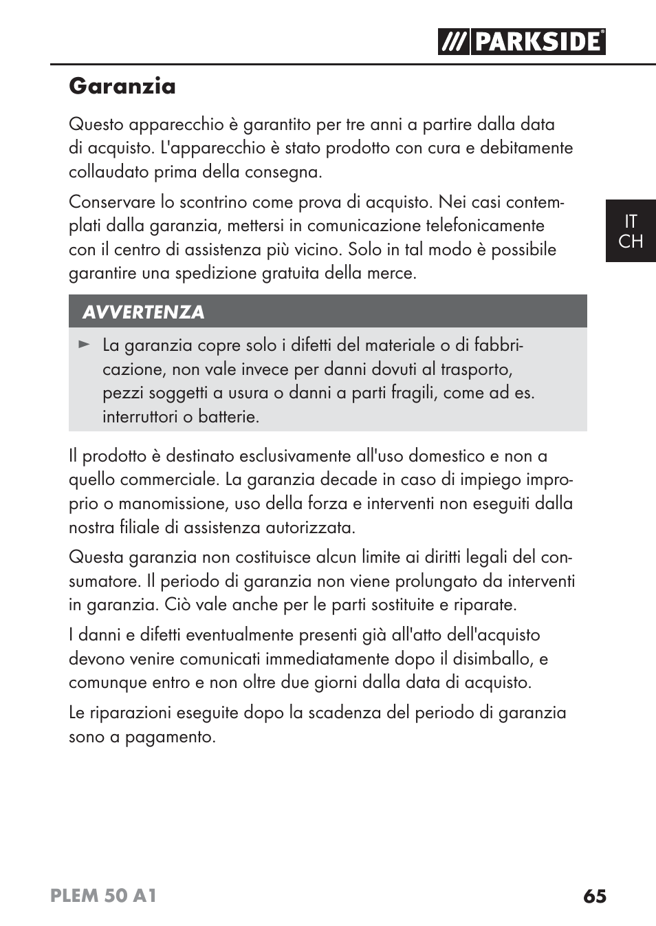 Garanzia | Parkside PLEM 50 A1 User Manual | Page 68 / 92