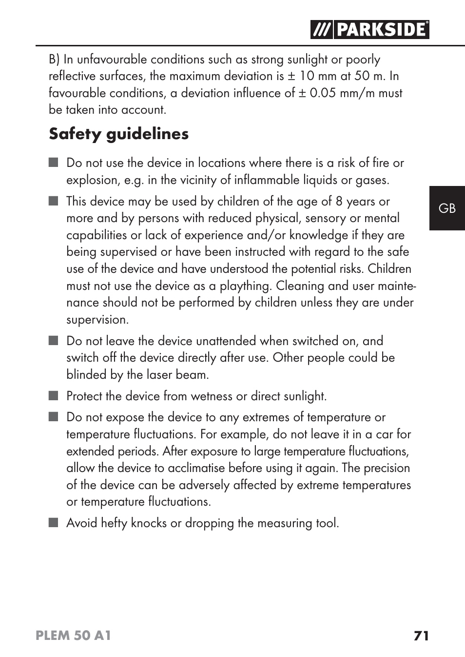 Safety guidelines | Parkside PLEM 50 A1 User Manual | Page 74 / 92