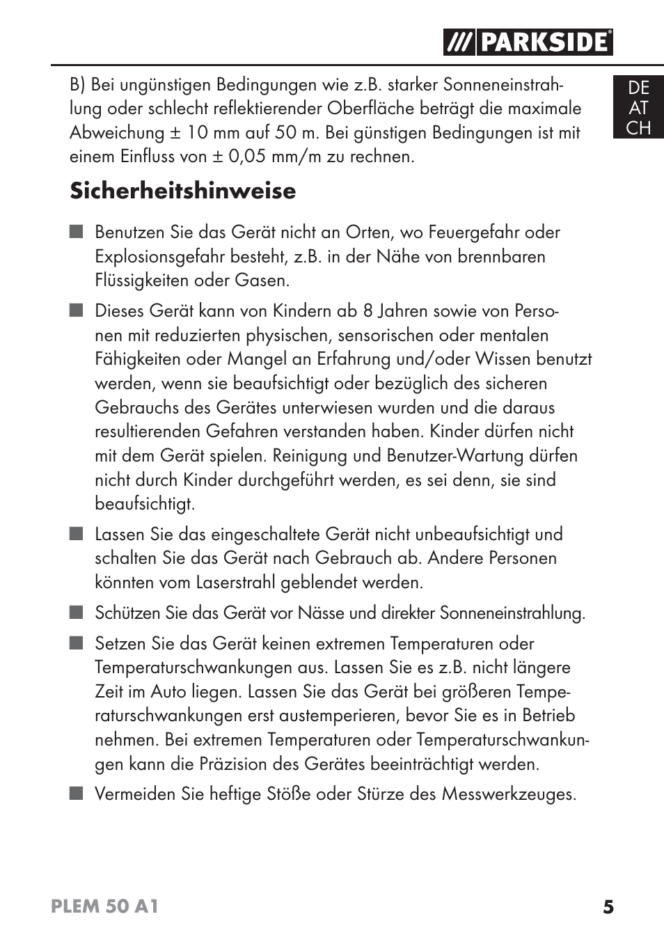 Sicherheitshinweise | Parkside PLEM 50 A1 User Manual | Page 8 / 92