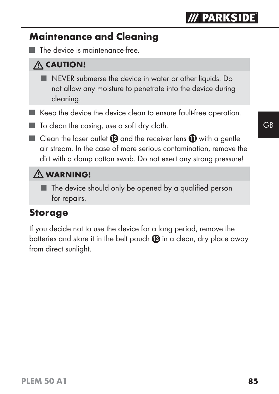 Maintenance and cleaning, Storage | Parkside PLEM 50 A1 User Manual | Page 88 / 92