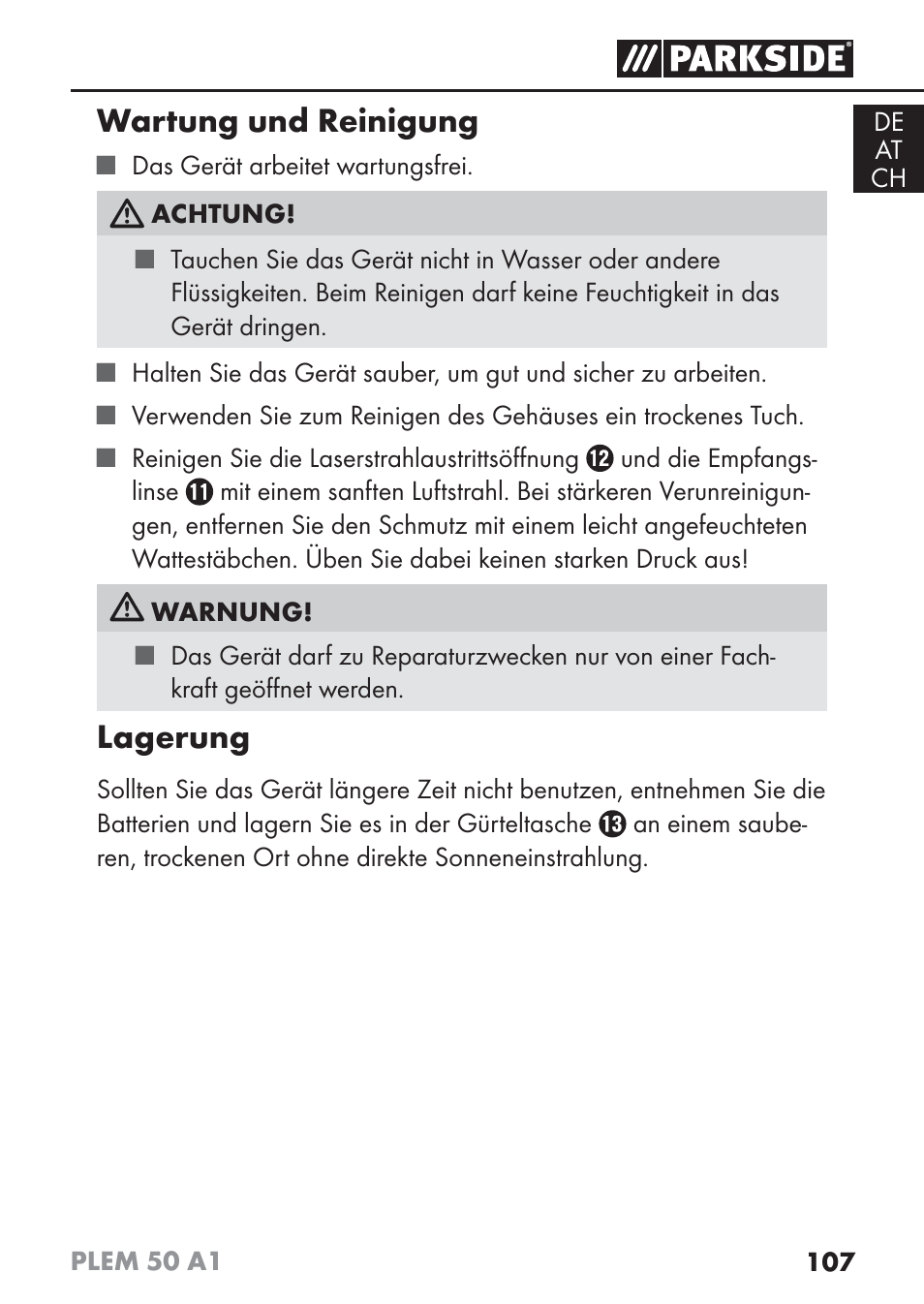 Wartung und reinigung, Lagerung | Parkside PLEM 50 A1 User Manual | Page 110 / 114