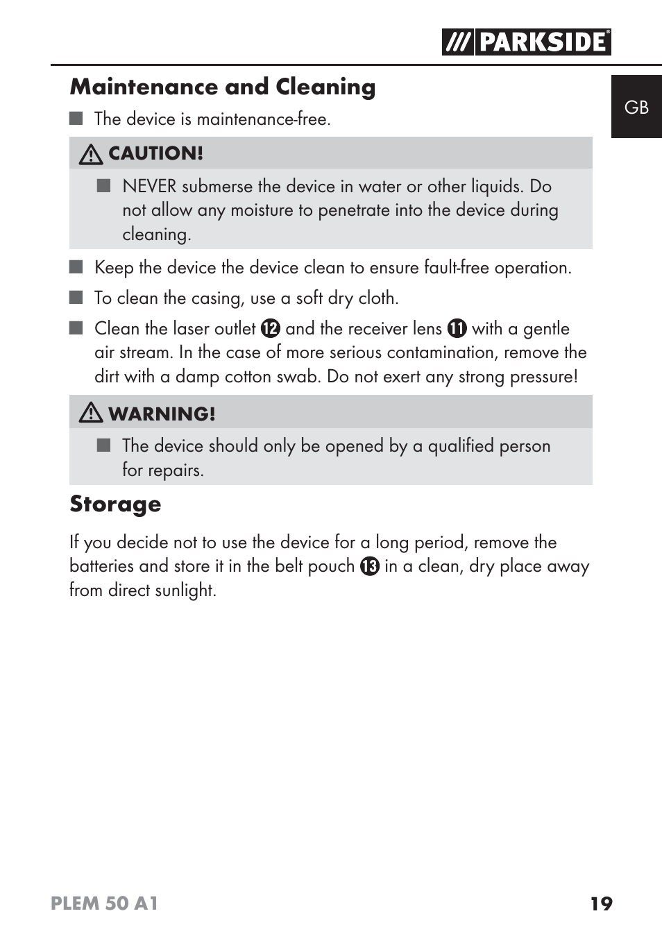 Maintenance and cleaning, Storage | Parkside PLEM 50 A1 User Manual | Page 22 / 114