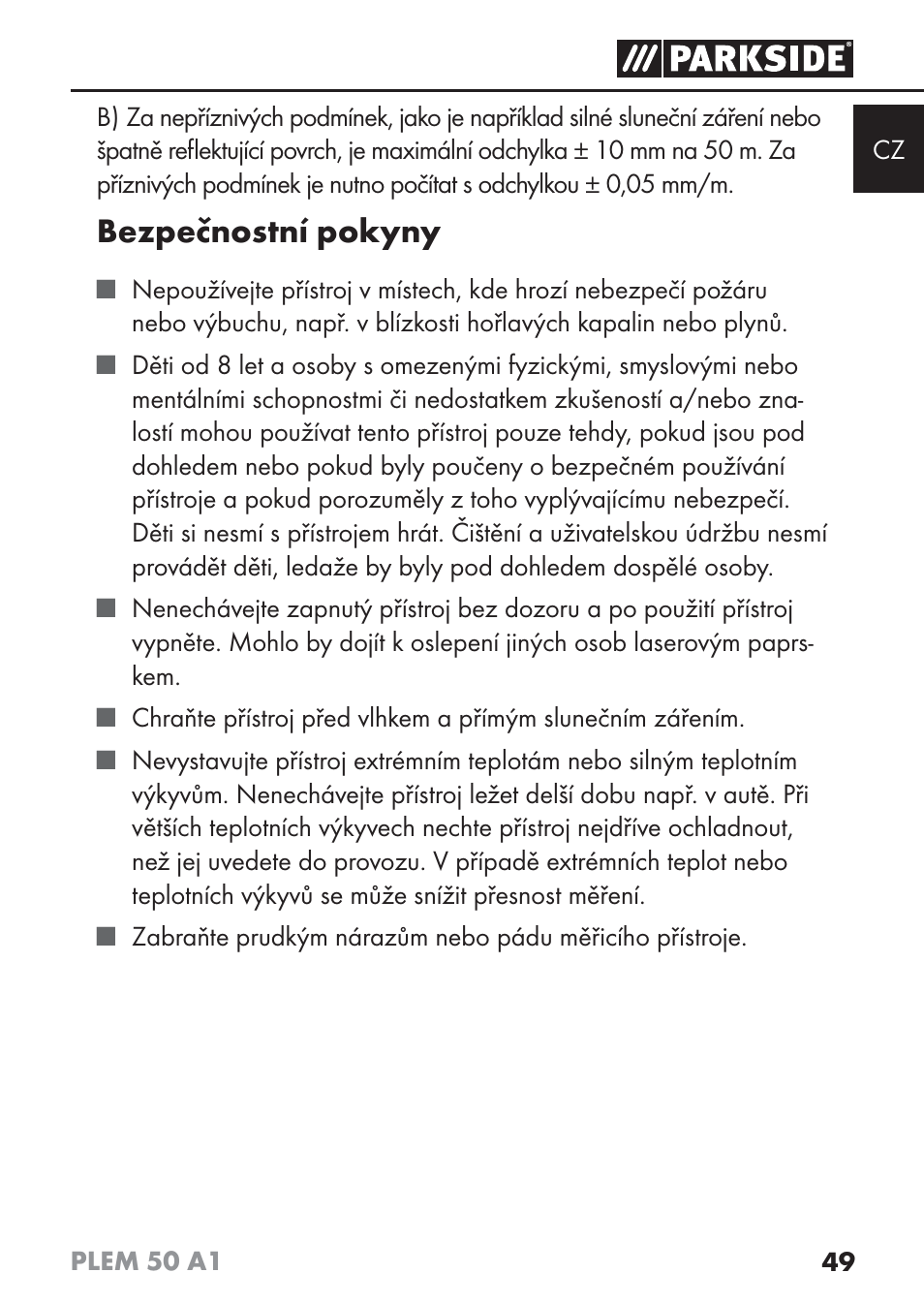 Bezpečnostní pokyny | Parkside PLEM 50 A1 User Manual | Page 52 / 114