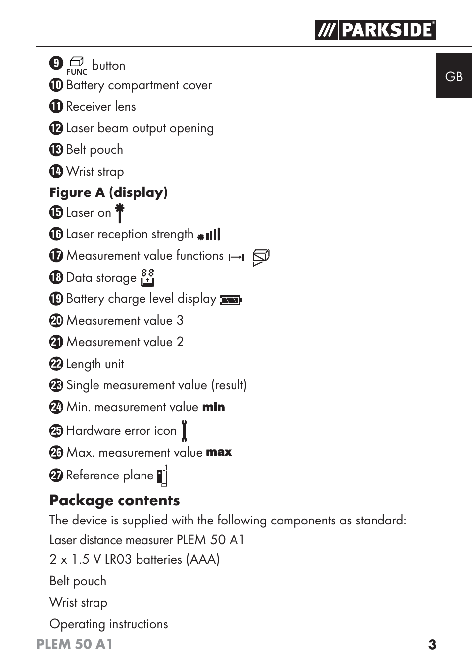 Package contents | Parkside PLEM 50 A1 User Manual | Page 6 / 114