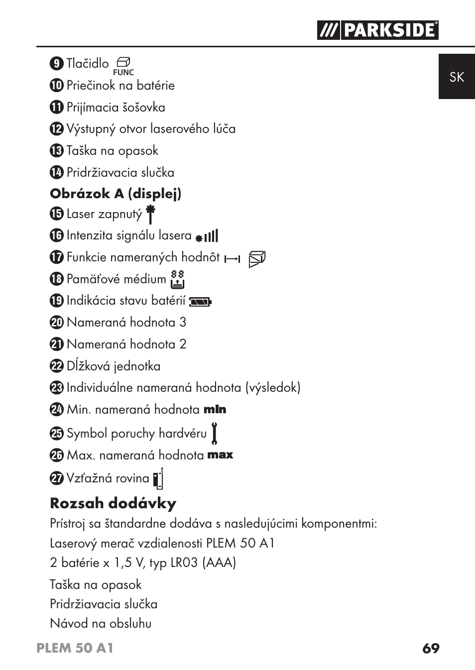 Rozsah dodávky | Parkside PLEM 50 A1 User Manual | Page 72 / 114