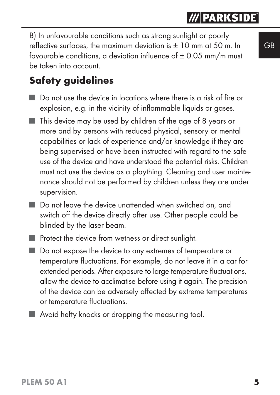 Safety guidelines | Parkside PLEM 50 A1 User Manual | Page 8 / 114