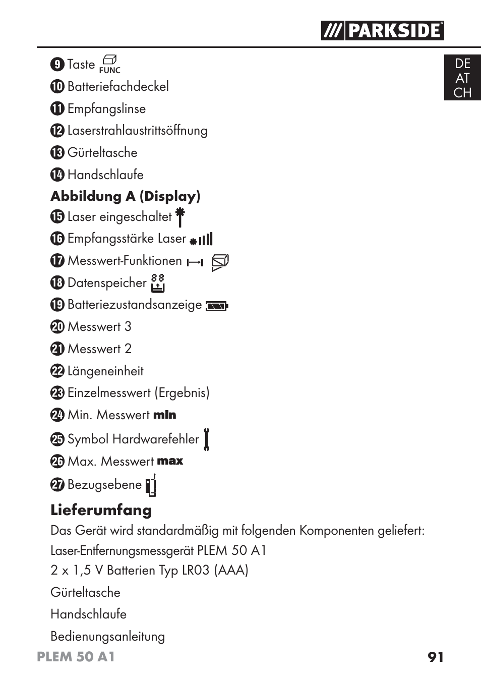 Lieferumfang | Parkside PLEM 50 A1 User Manual | Page 94 / 114