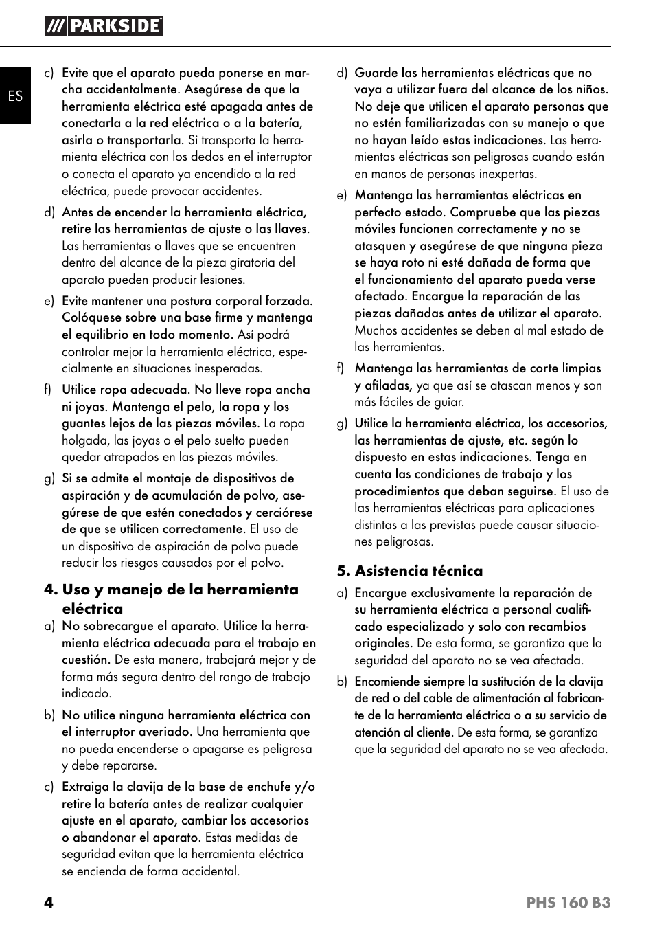 Parkside PHS 160 B3 User Manual | Page 7 / 44