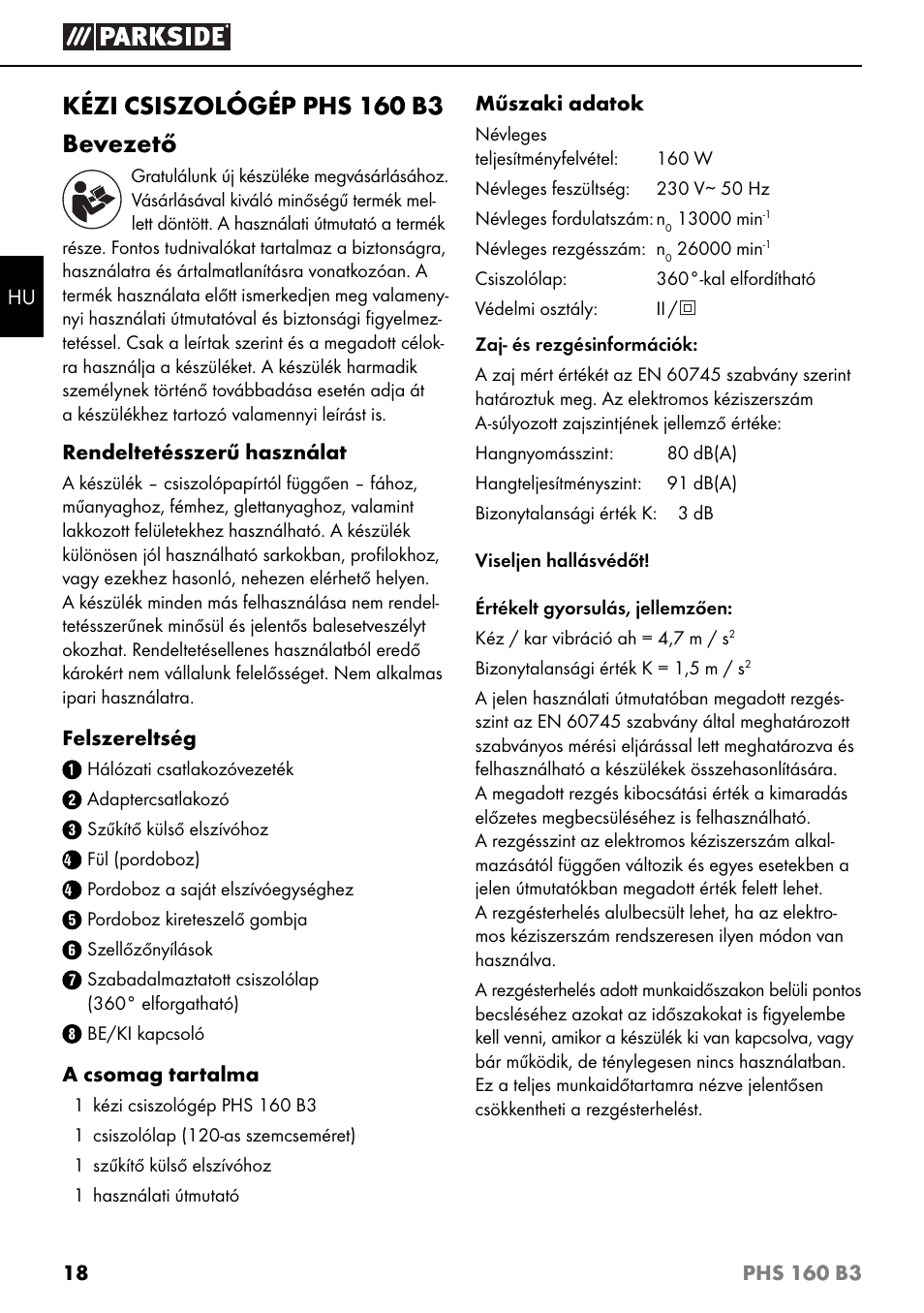 Kézi csiszológép phs 160 b3 bevezető | Parkside PHS 160 B3 User Manual | Page 21 / 60