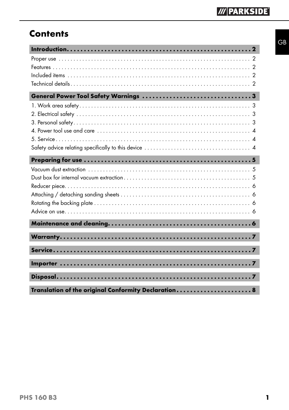 Parkside PHS 160 B3 User Manual | Page 4 / 60