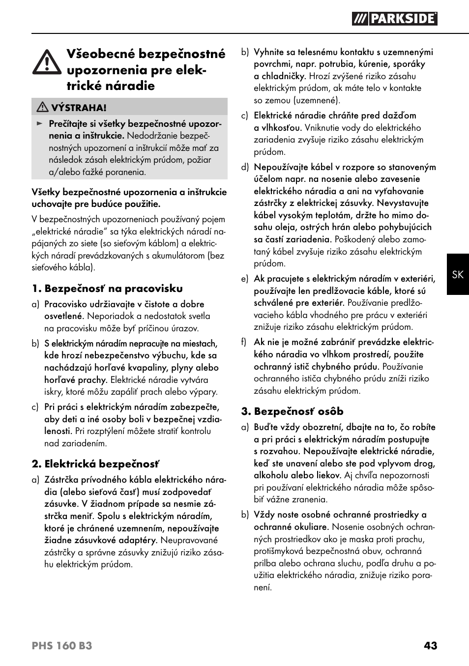 Parkside PHS 160 B3 User Manual | Page 46 / 60