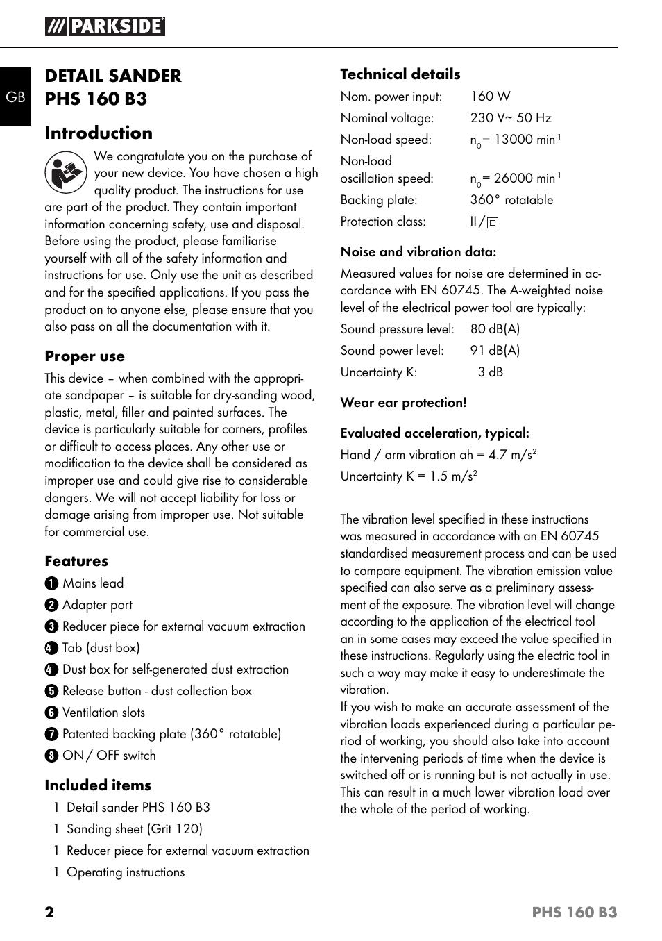 Detail sander phs 160 b3 introduction | Parkside PHS 160 B3 User Manual | Page 5 / 60