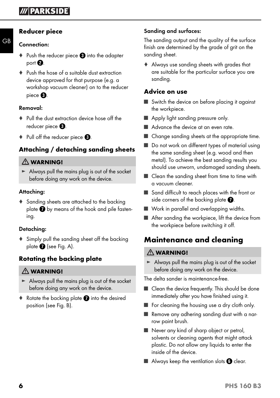 Maintenance and cleaning | Parkside PHS 160 B3 User Manual | Page 9 / 60