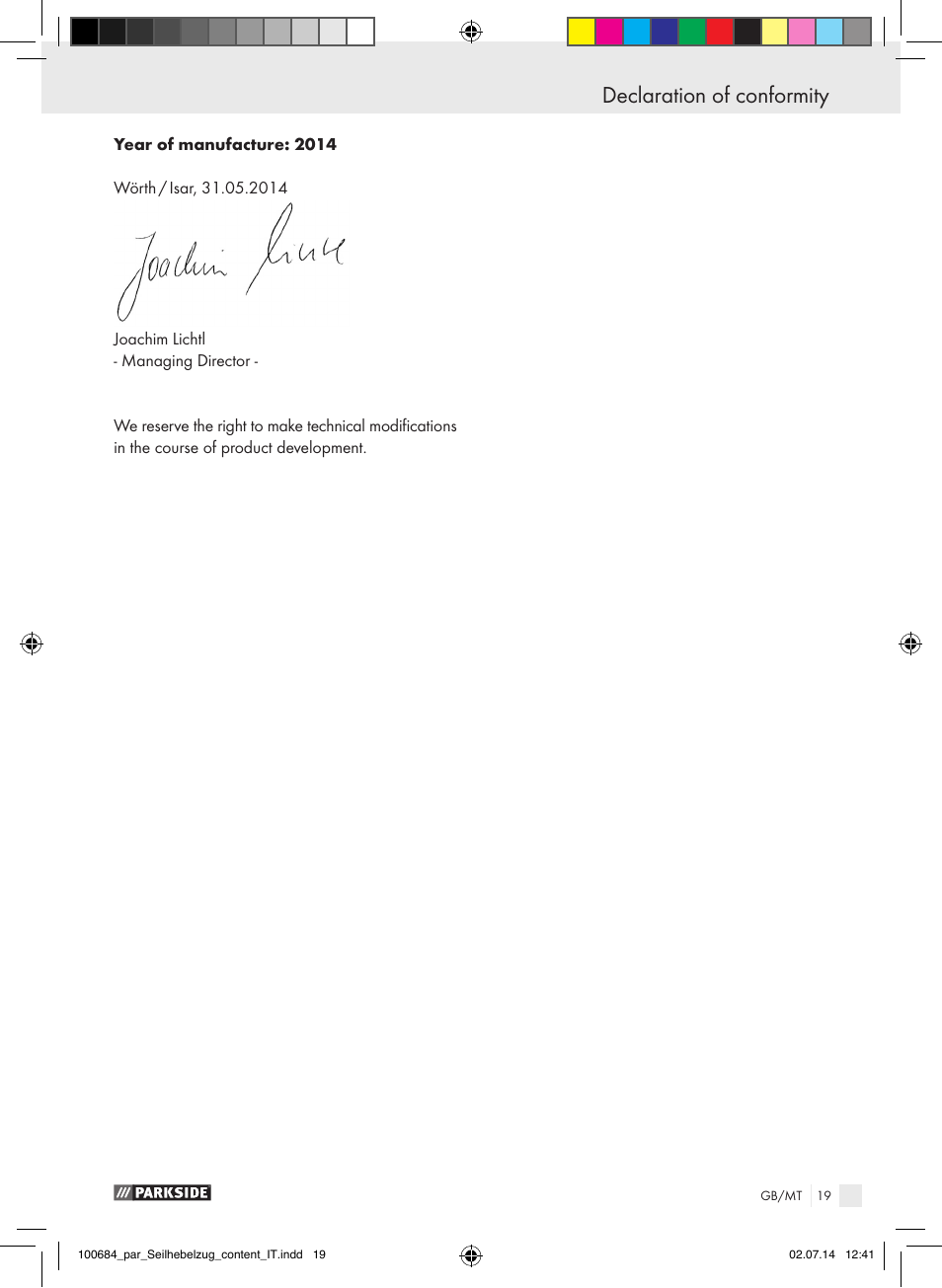 Declaration of conformity | Parkside PSZ 250 B2 User Manual | Page 19 / 29