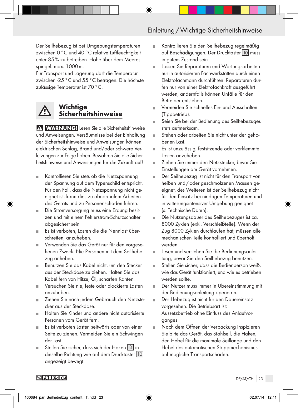 Wichtige sicherheitshinweise | Parkside PSZ 250 B2 User Manual | Page 23 / 29