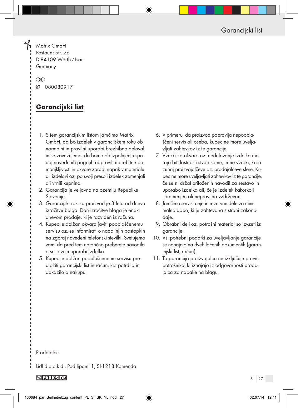 Garancijski list | Parkside PSZ 250 B2 User Manual | Page 27 / 53