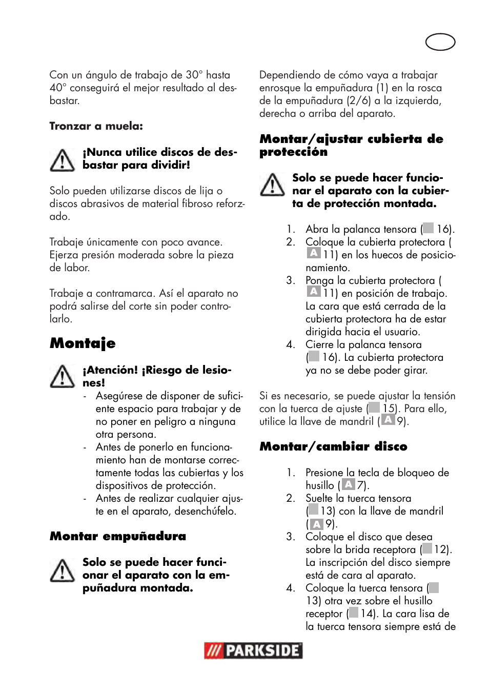 Montaje | Parkside PWS 125 B2 User Manual | Page 15 / 102