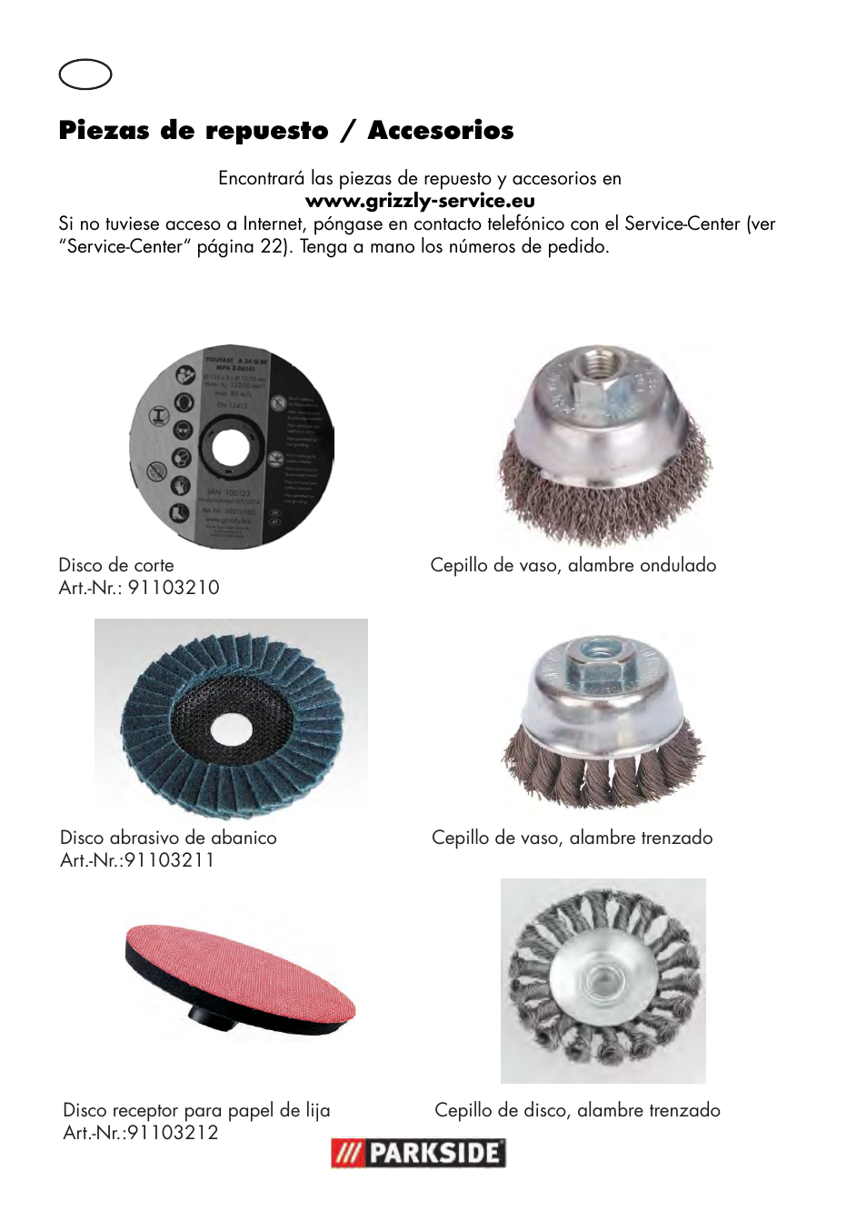 Piezas de repuesto / accesorios | Parkside PWS 125 B2 User Manual | Page 20 / 102