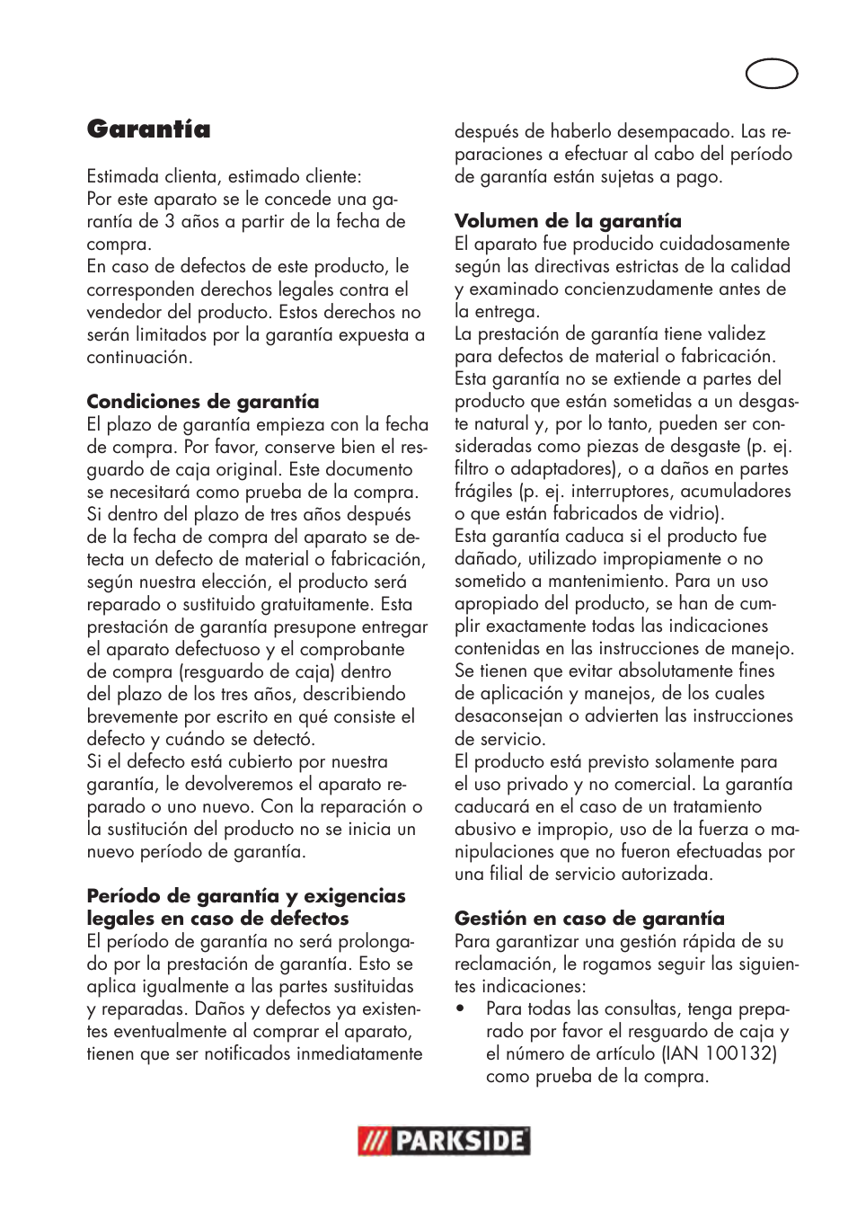 Garantía | Parkside PWS 125 B2 User Manual | Page 21 / 102