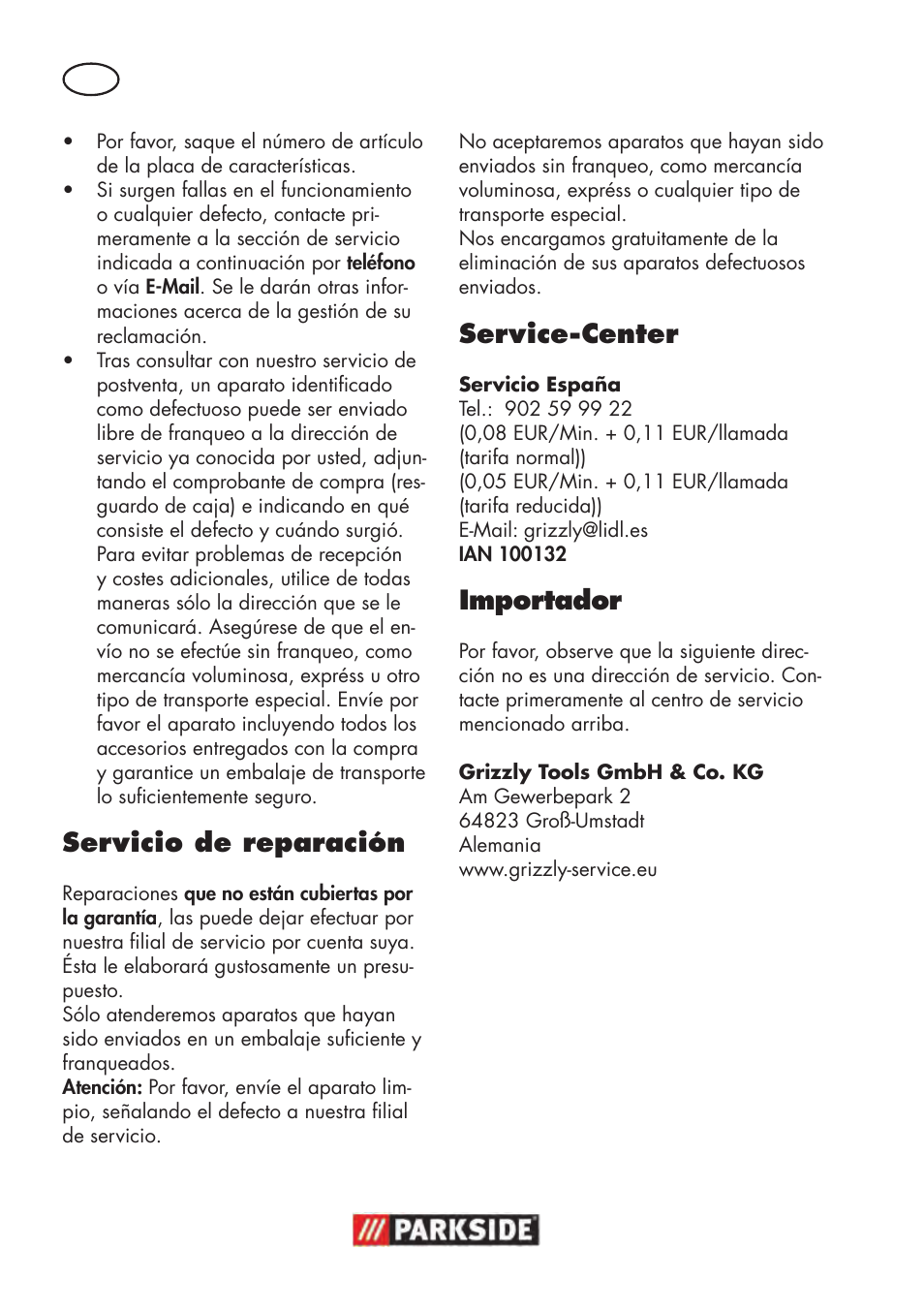 Servicio de reparación, Service-center, Importador | Parkside PWS 125 B2 User Manual | Page 22 / 102