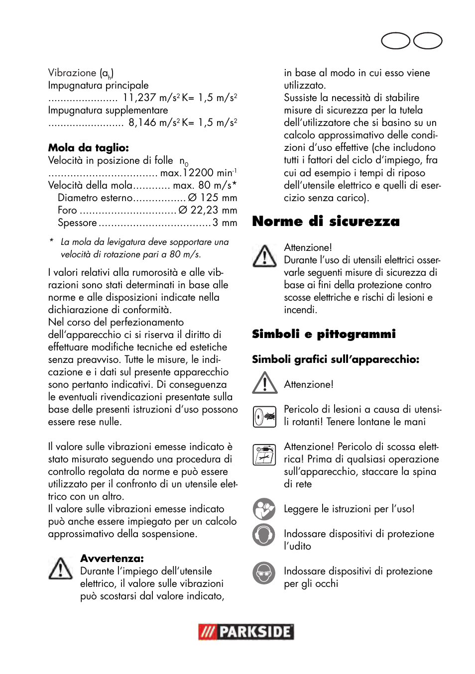 Norme di sicurezza, It mt | Parkside PWS 125 B2 User Manual | Page 25 / 102