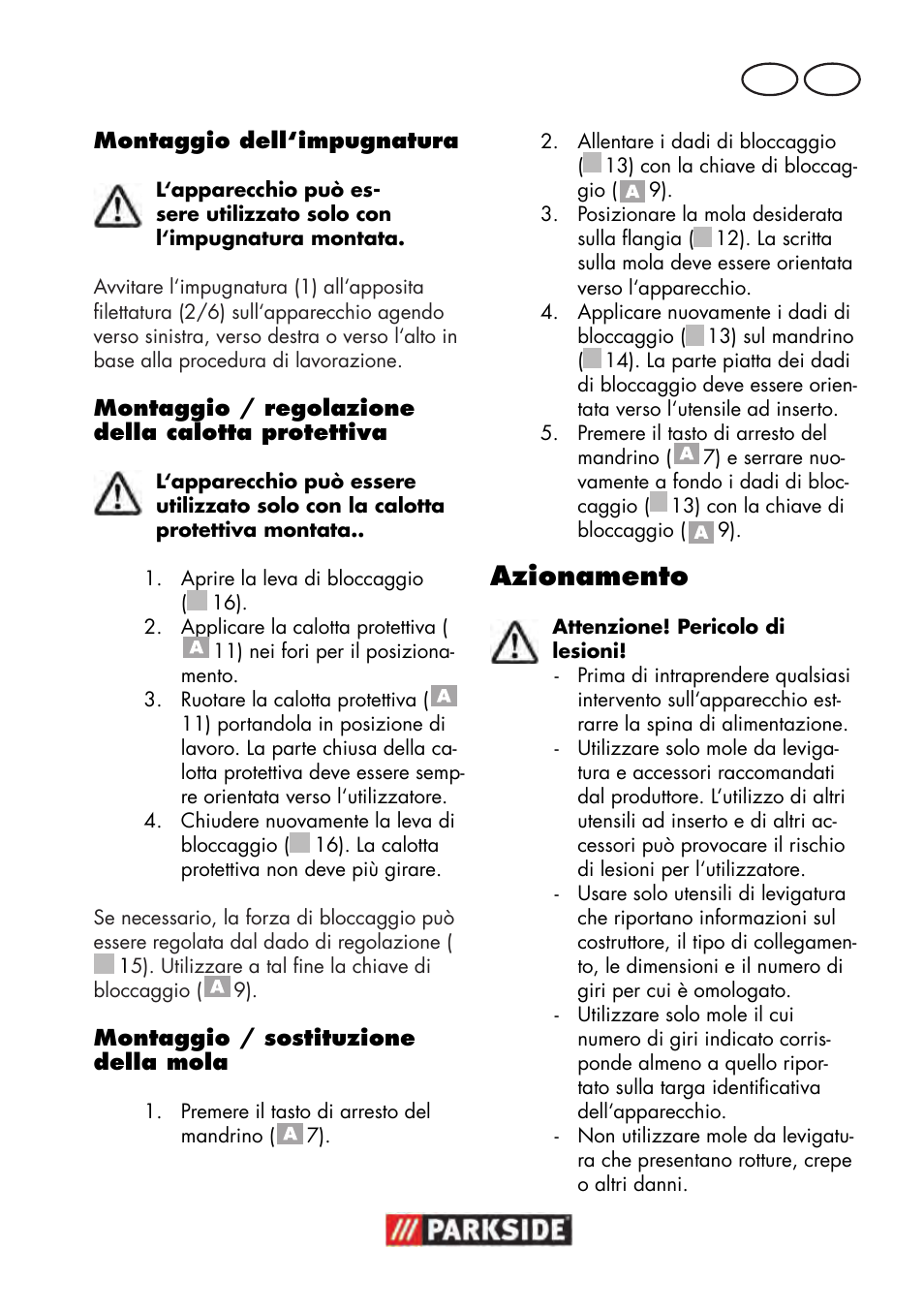 Azionamento, It mt | Parkside PWS 125 B2 User Manual | Page 35 / 102