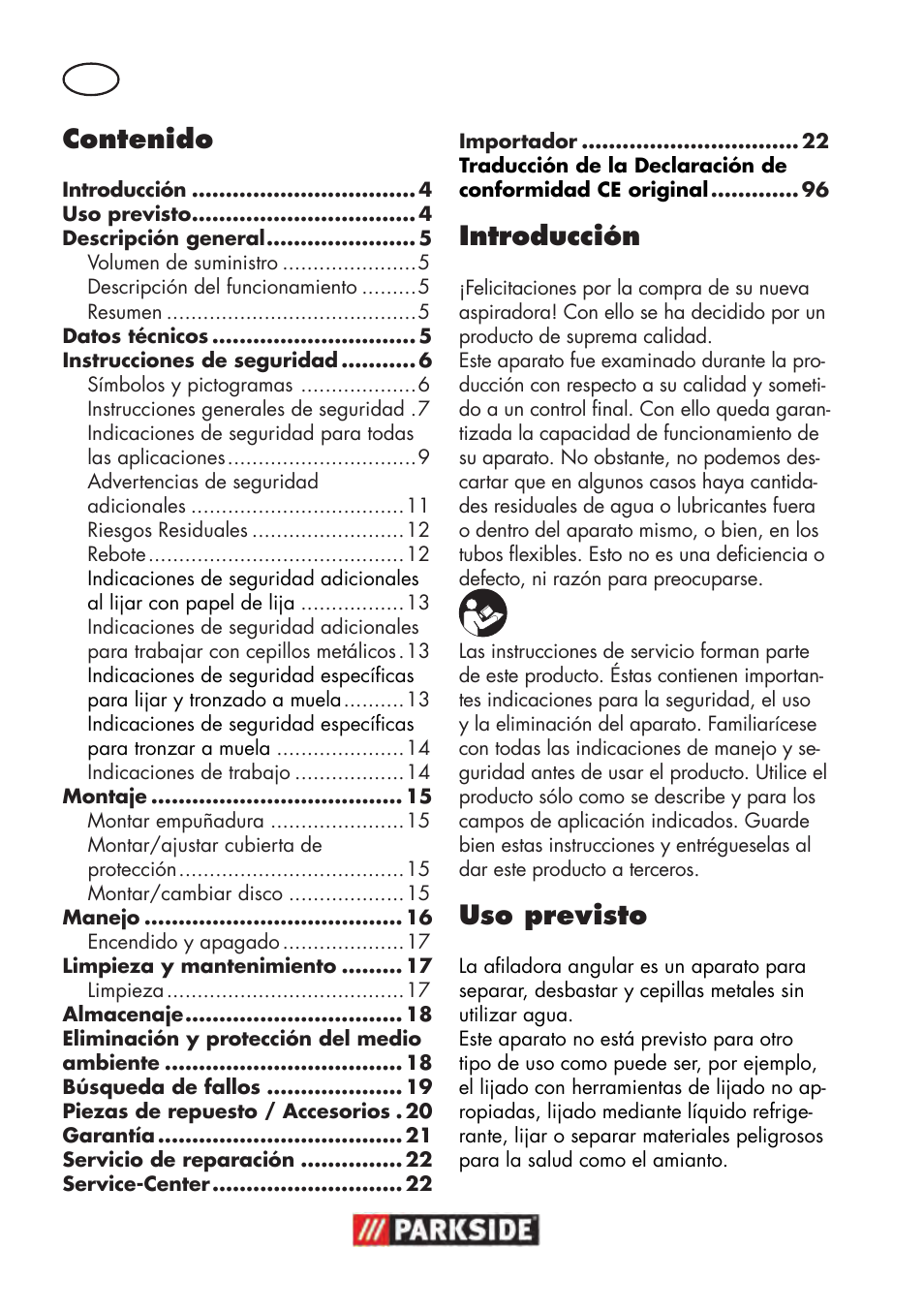 Parkside PWS 125 B2 User Manual | Page 4 / 102