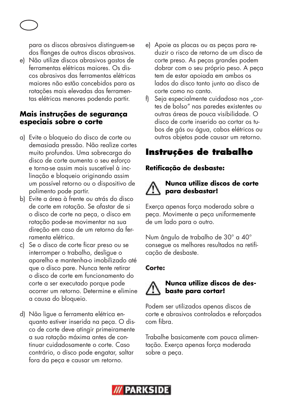 Instruções de trabalho | Parkside PWS 125 B2 User Manual | Page 52 / 102