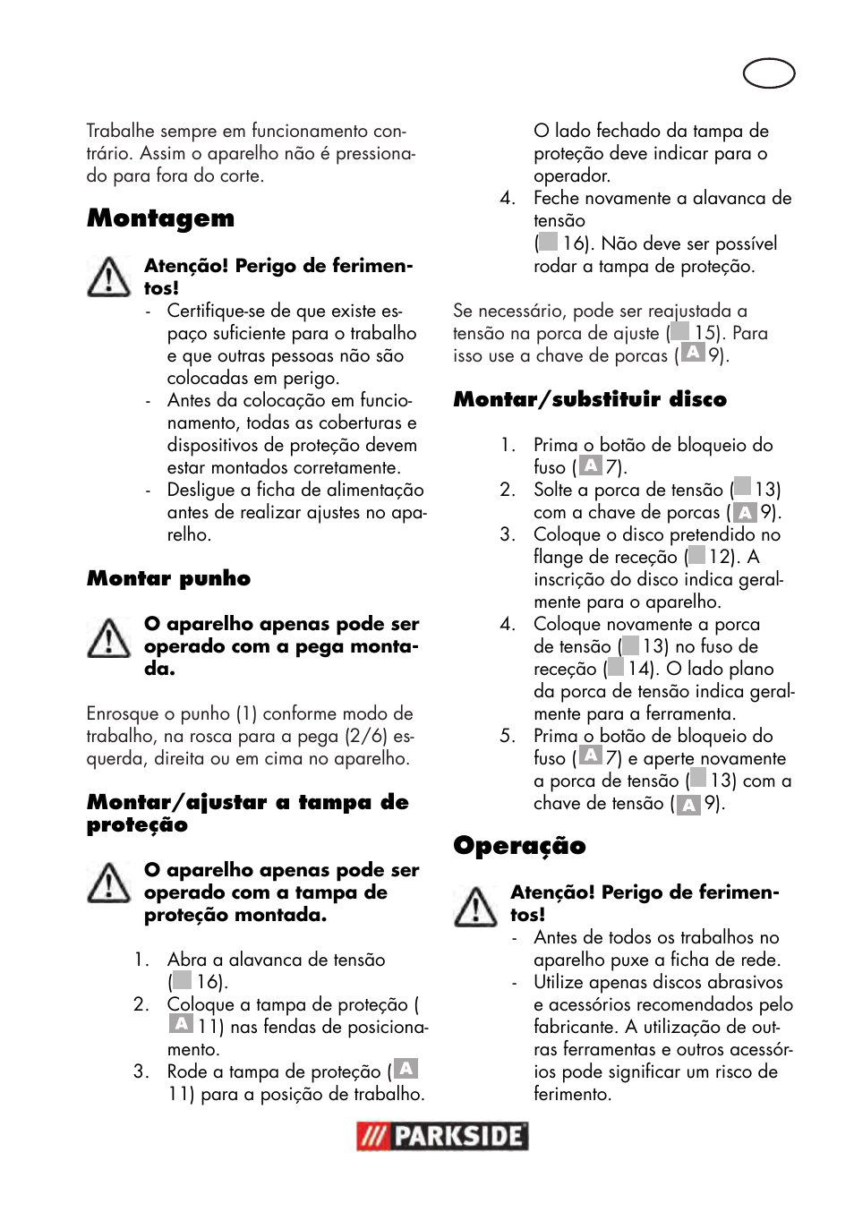 Montagem, Operação | Parkside PWS 125 B2 User Manual | Page 53 / 102