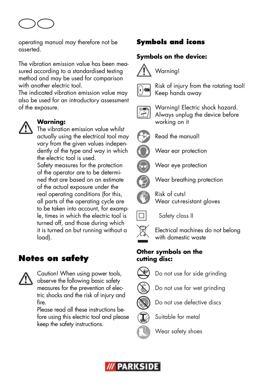 Gb mt | Parkside PWS 125 B2 User Manual | Page 62 / 102