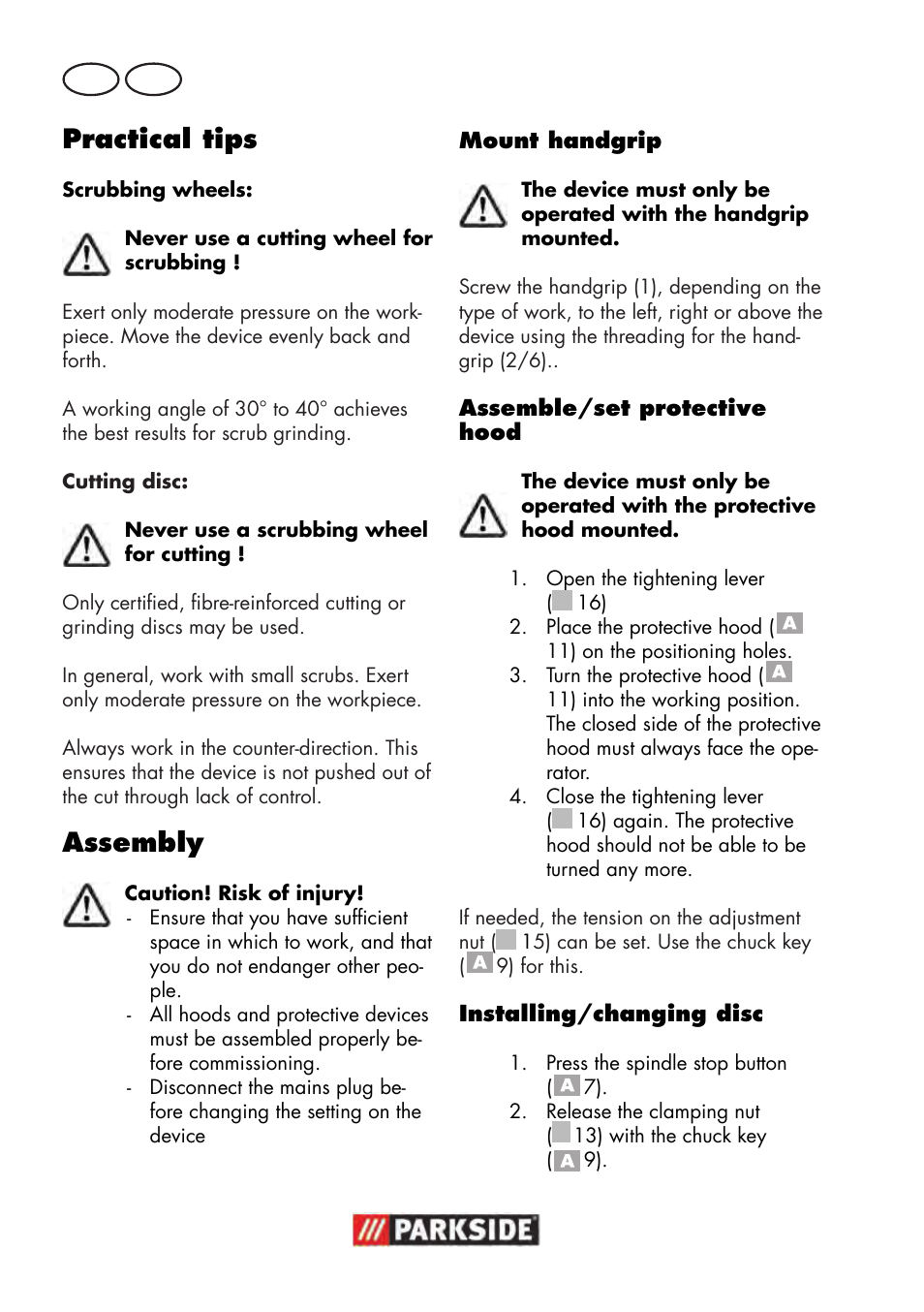 Practical tips, Assembly, Gb mt | Parkside PWS 125 B2 User Manual | Page 70 / 102