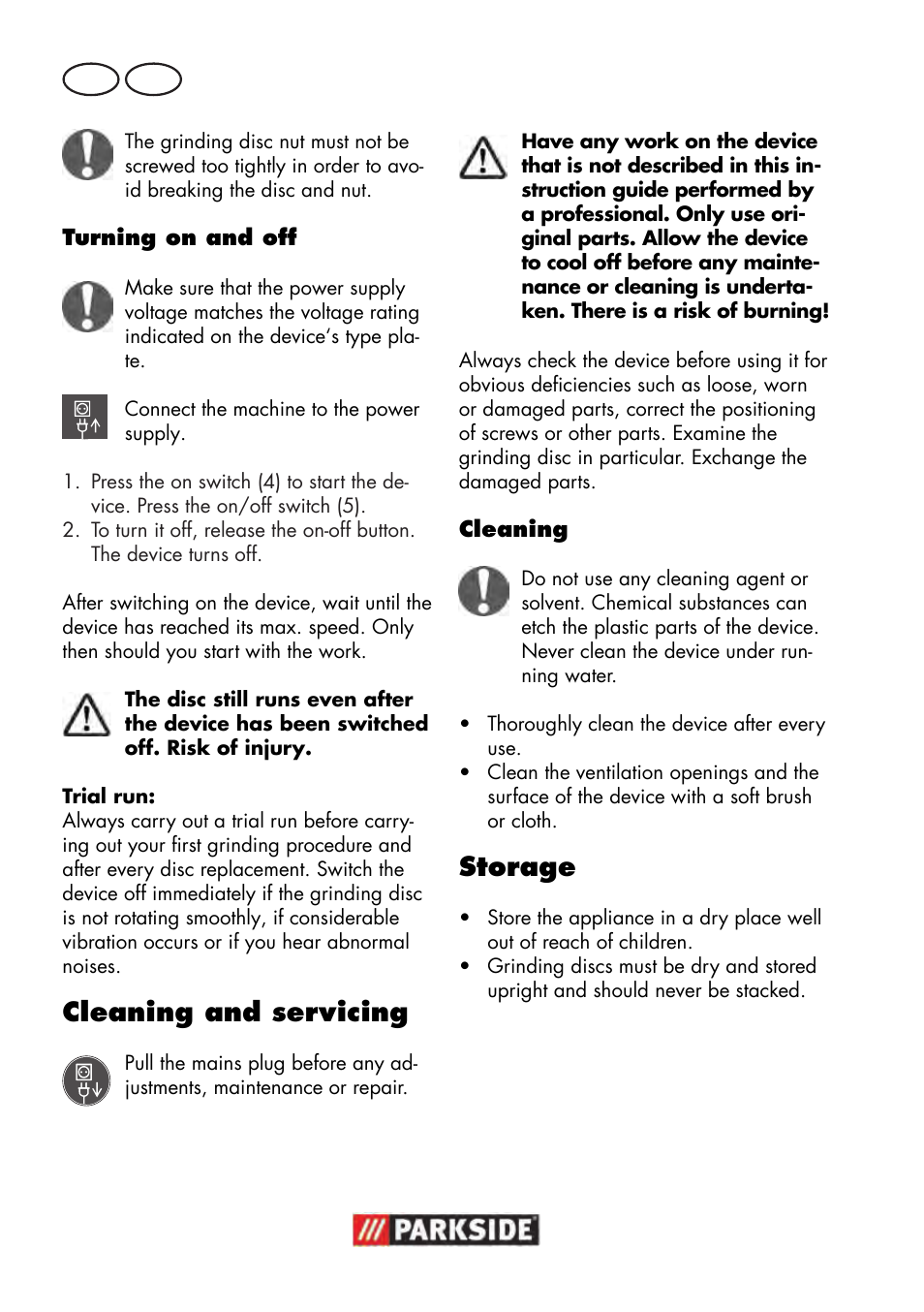 Cleaning and servicing, Storage, Gb mt | Parkside PWS 125 B2 User Manual | Page 72 / 102