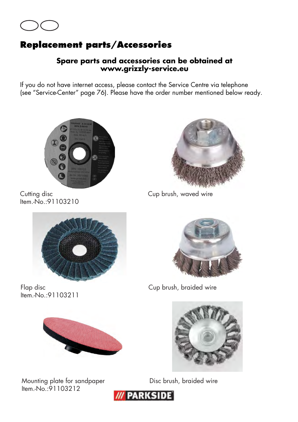 Replacement parts/accessories | Parkside PWS 125 B2 User Manual | Page 74 / 102