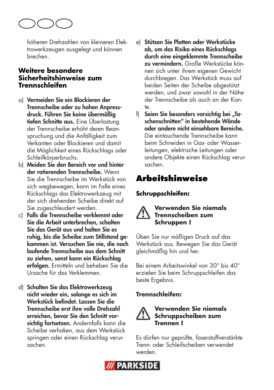 Arbeitshinweise, De at ch | Parkside PWS 125 B2 User Manual | Page 88 / 102