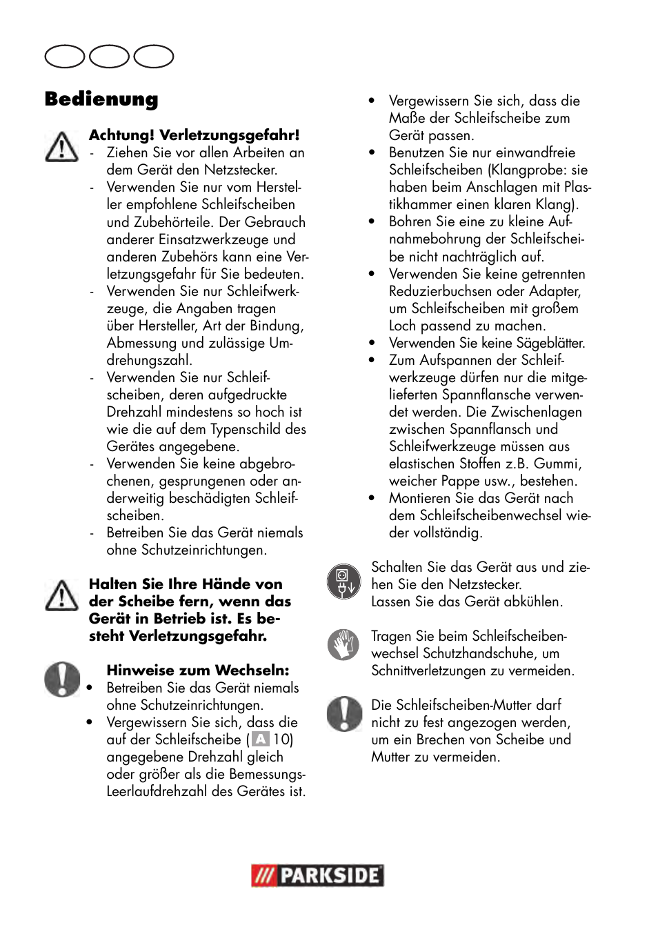 Bedienung, De at ch | Parkside PWS 125 B2 User Manual | Page 90 / 102