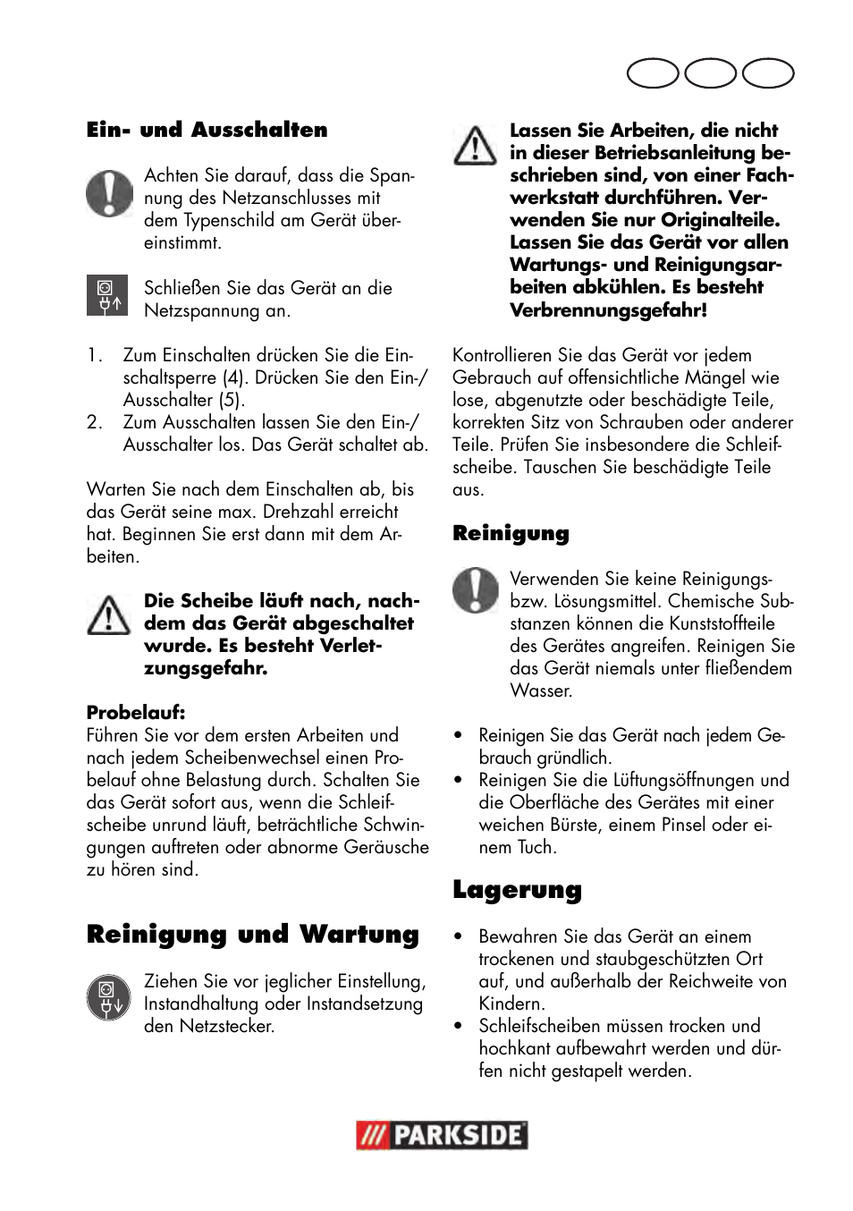 Reinigung und wartung, Lagerung, De at ch | Parkside PWS 125 B2 User Manual | Page 91 / 102