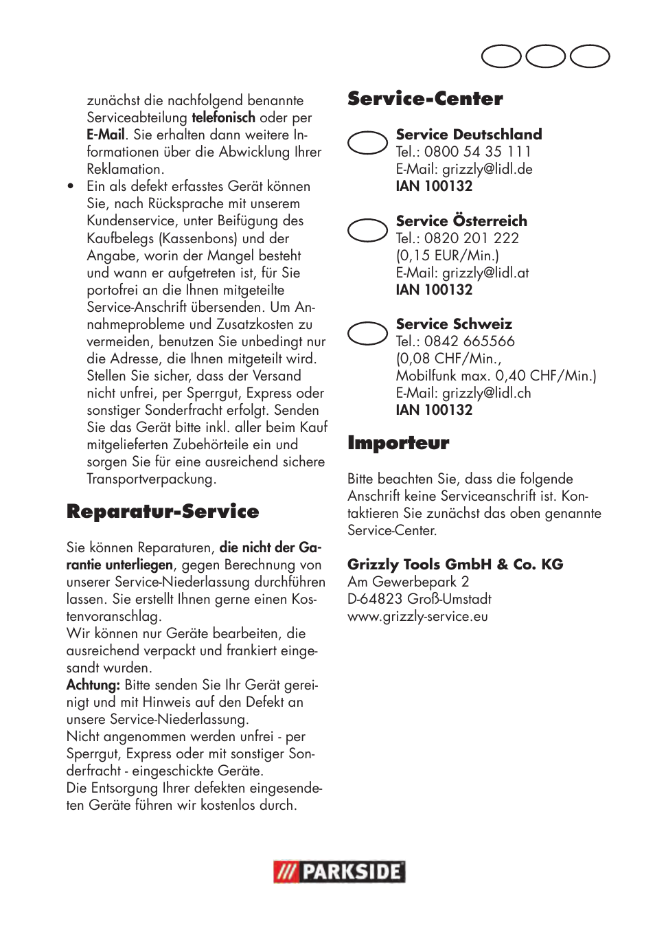 Reparatur-service, Service-center, Importeur | Parkside PWS 125 B2 User Manual | Page 95 / 102