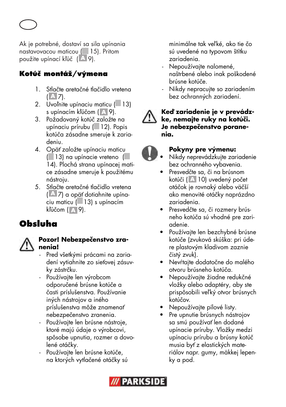 Obsluha | Parkside PWS 125 B2 User Manual | Page 106 / 142