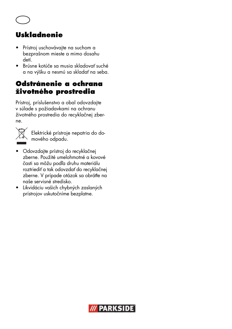 Uskladnenie, Odstránenie a ochrana životného prostredia | Parkside PWS 125 B2 User Manual | Page 108 / 142