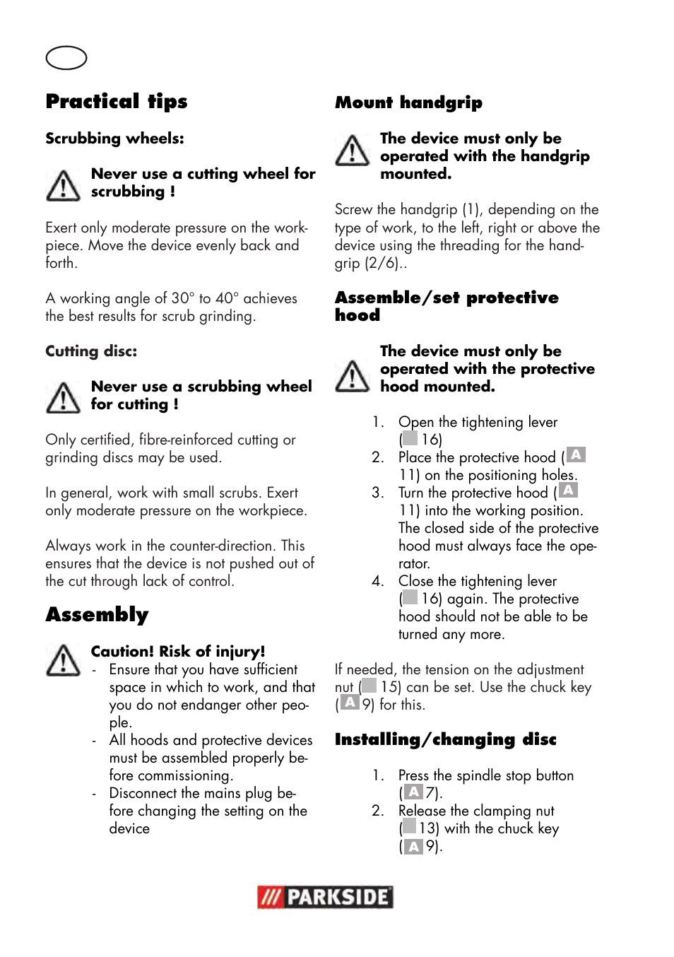 Practical tips, Assembly | Parkside PWS 125 B2 User Manual | Page 14 / 142