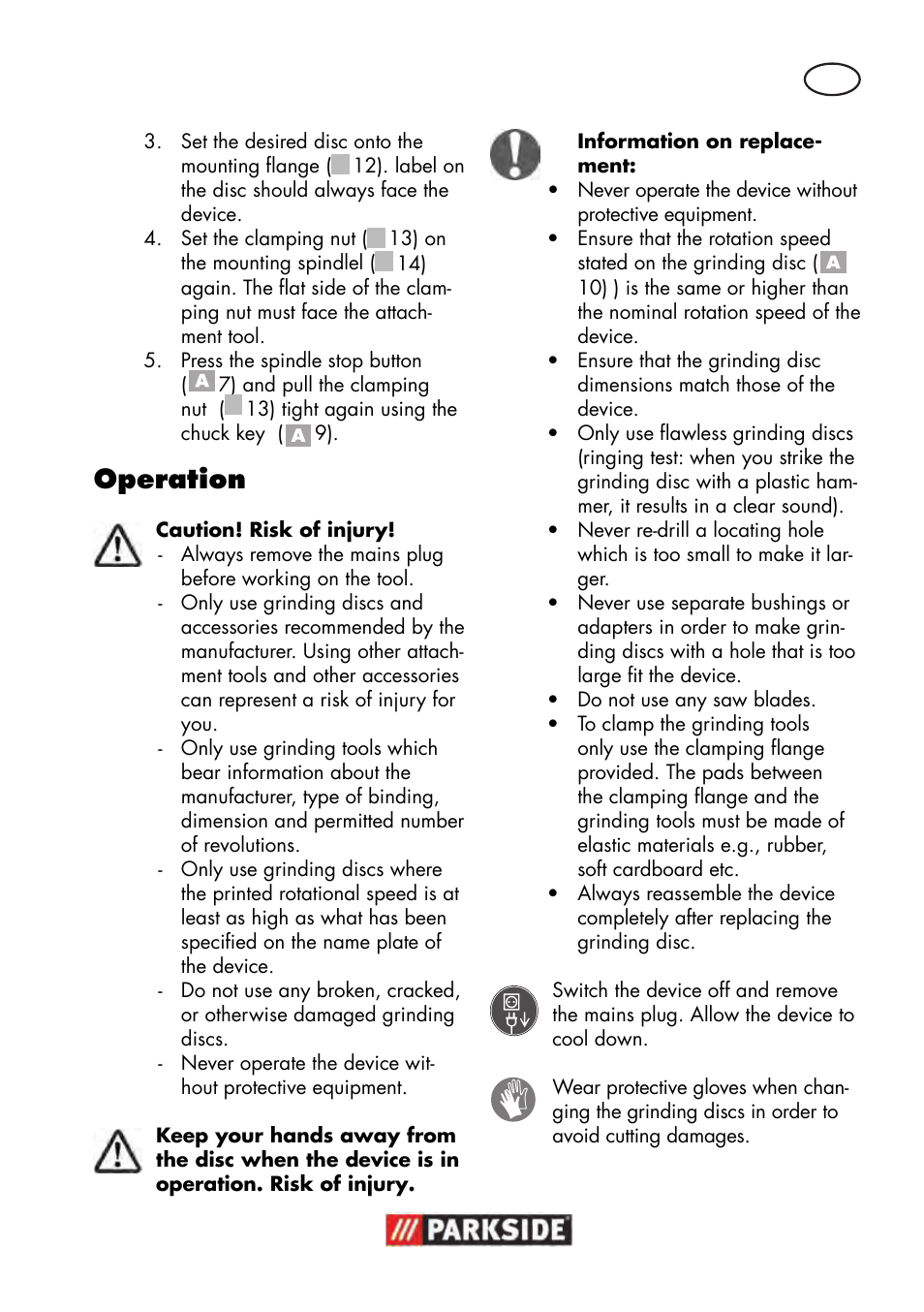 Operation | Parkside PWS 125 B2 User Manual | Page 15 / 142