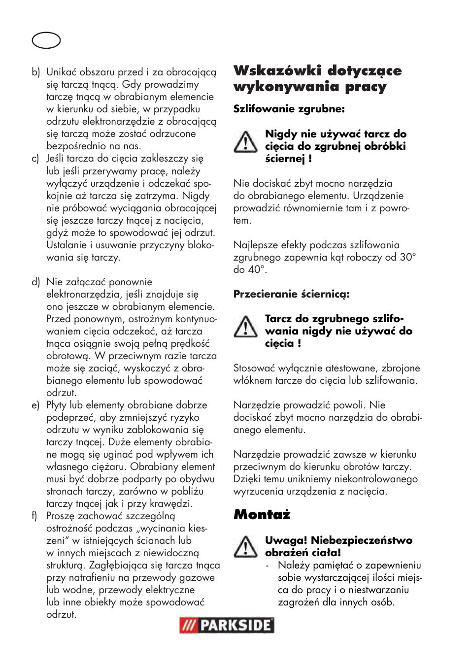 Wskazówki dotyczące wykonywania pracy, Montaż | Parkside PWS 125 B2 User Manual | Page 32 / 142