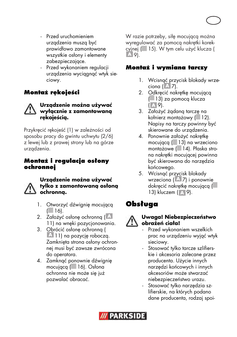 Obsługa | Parkside PWS 125 B2 User Manual | Page 33 / 142