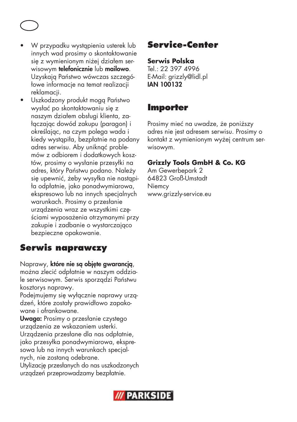 Serwis naprawczy, Service-center, Importer | Parkside PWS 125 B2 User Manual | Page 40 / 142