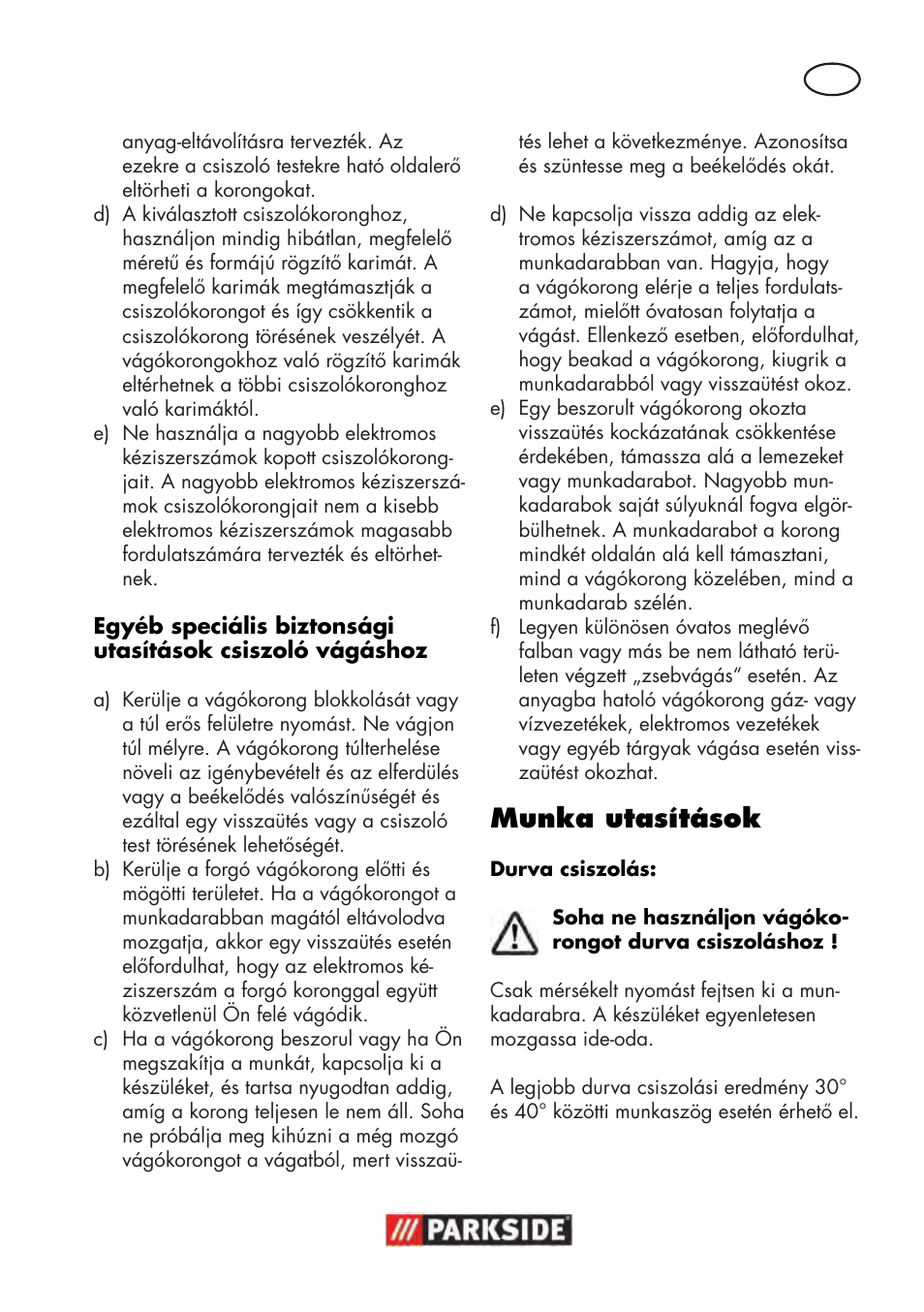 Munka utasítások | Parkside PWS 125 B2 User Manual | Page 51 / 142