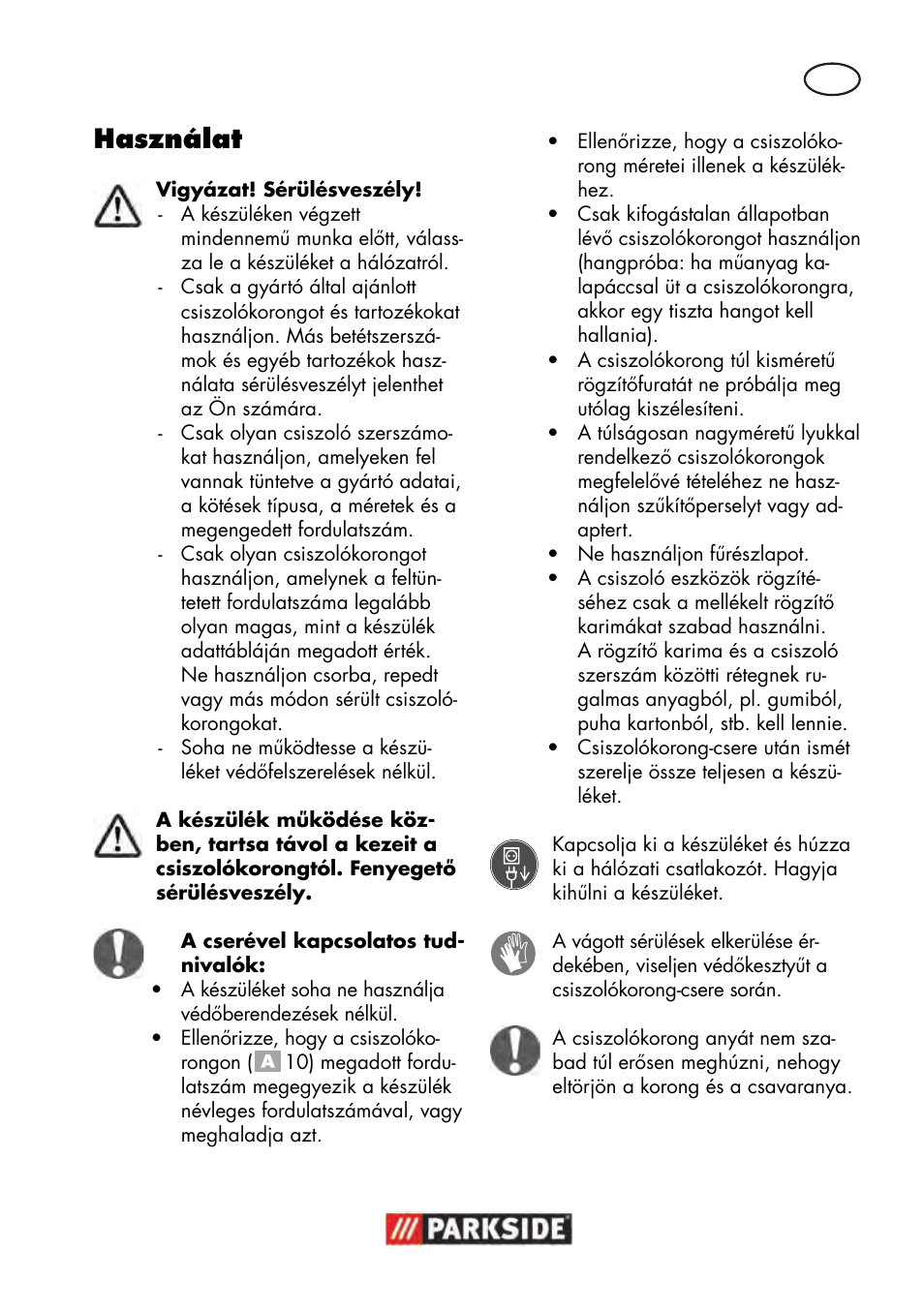 Használat | Parkside PWS 125 B2 User Manual | Page 53 / 142