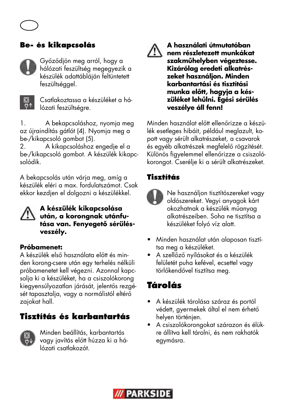 Tárolás, Tisztítás és karbantartás | Parkside PWS 125 B2 User Manual | Page 54 / 142