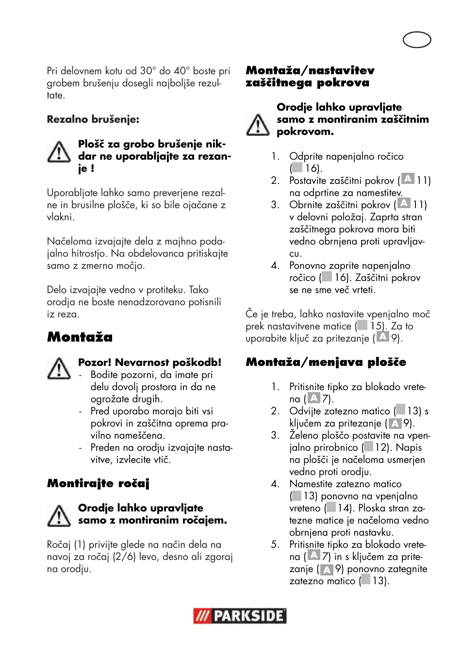 Montaža | Parkside PWS 125 B2 User Manual | Page 69 / 142