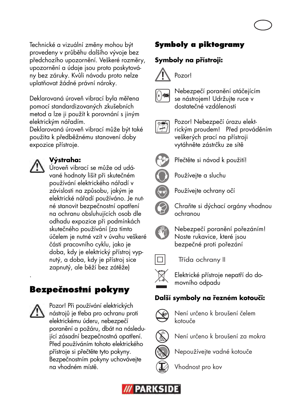 Bezpečnostní pokyny | Parkside PWS 125 B2 User Manual | Page 79 / 142